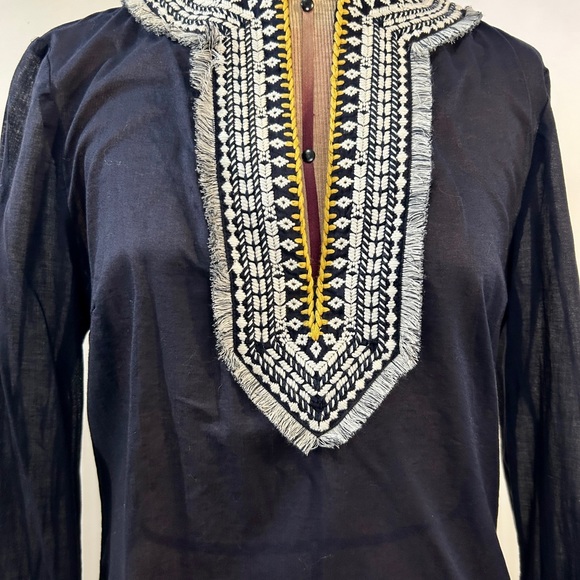 Tory Burch Embroidered Fringe Tunic Top in Navy Size 6 - Picture 5 of 12